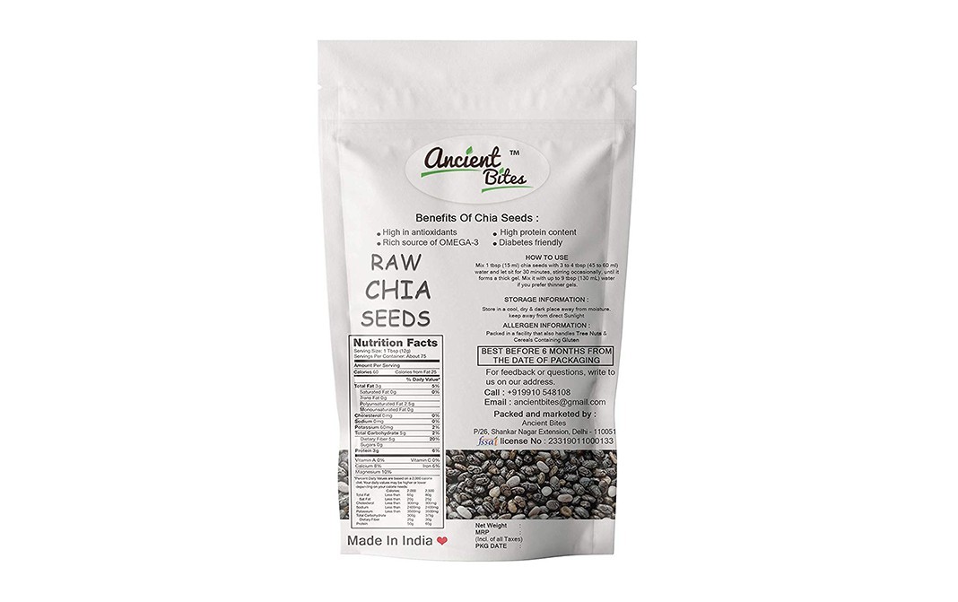 Ancient Bites Chia Raw Seeds    Pack  250 grams
